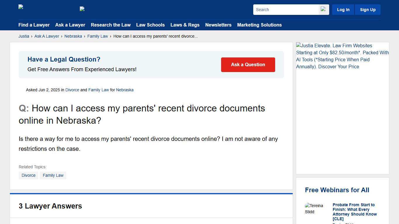 How can I access my parents' recent divorce documents online in Nebraska? - Nebraska Family Law Questions & Answers - Justia Ask A Lawyer